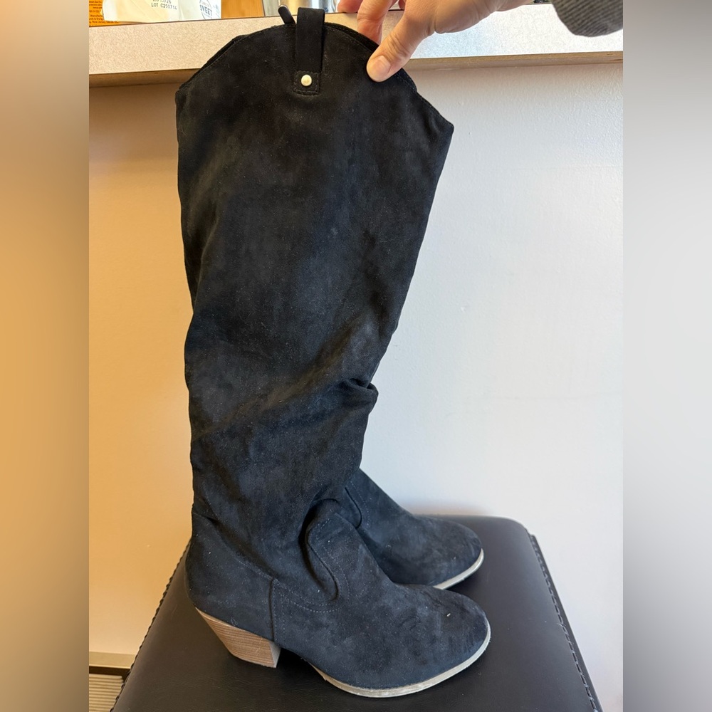 Torrid Suede Western Knee High Black Heeled Boots